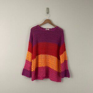 Show Me Your Mumu Paula Pullover Rainbow Stripe Crochet Size Medium